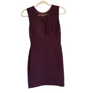 Calvin Klein Burgundy/Plum Ribbed Bodycon Mini Dress V-Neck Cocktail-Size 2
